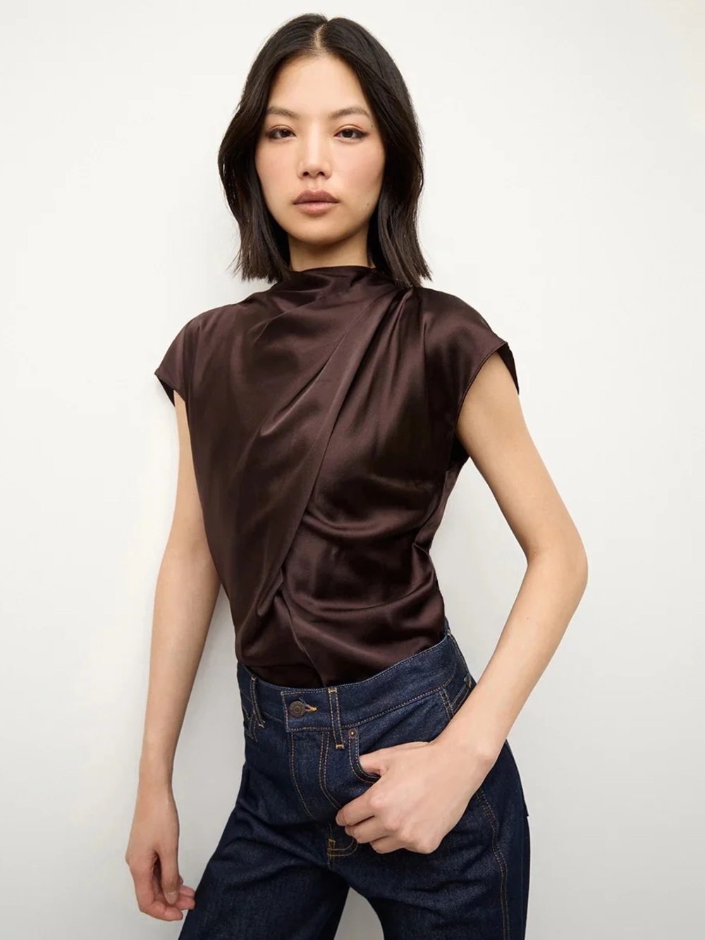 Veronica Beard Leilany silk top in dark chocolate